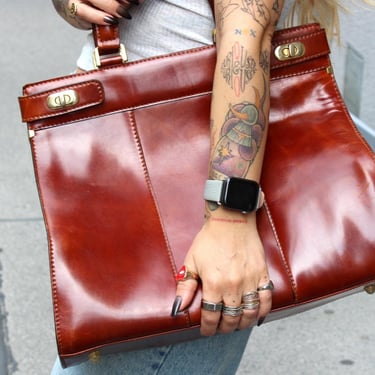 Giulia – Italian Cognac Leather Travel Handbag, 1980s, Large Weekender Style Tote, Made in Italy 