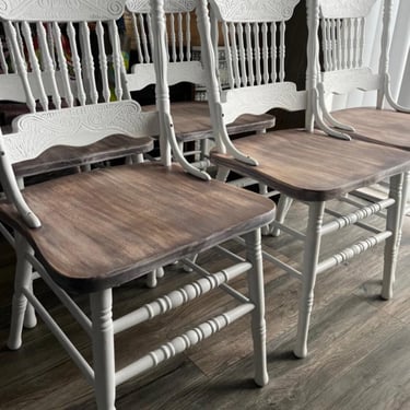 Hand Painted Farmhouse Dining Chair: Distressed Antique White set of 4 in Antique white to match table legs 