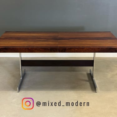 Rosewood Walnut and Chrome Milo Baughman Style Dining Table 