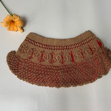 Vintage 1940s Natural Jute Cord Macrame Clutch, Vintage Forties Cord Purse 