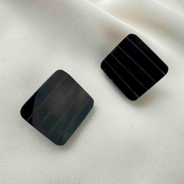 Vintage Black and Brown Square Striped Stone Earrings
