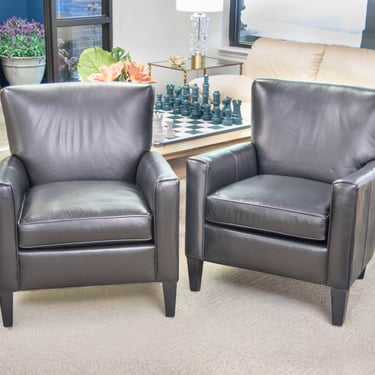 Pair of Ethan Allen Collin Leather Chairs in Black