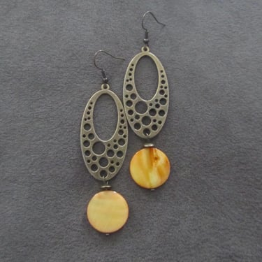 Brown mother of pearl shell and antique bronze earrings 3 