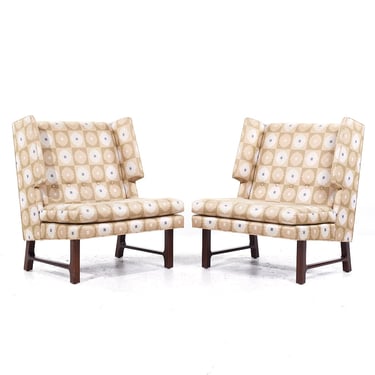 Edward Wormley for Dunbar Mid Century Lounge Wingback Lounge Chairs - Pair - mcm 