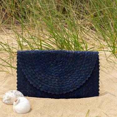 Navy Straw Clutch