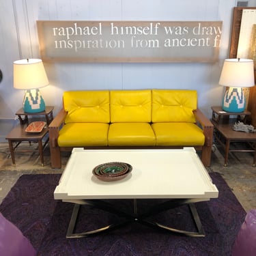 Thonet-Marked Oak Sofa in Yellow Vinyl, in the Style of Esko Pajamies' 