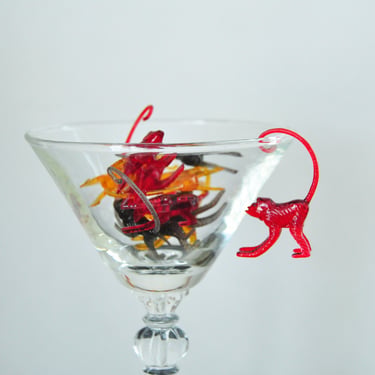 Vintage Monkey Zoo Piks Animal Cocktail Picks, Cocktail Hangers 