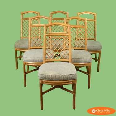 Set of 6 Rattan and Bamboo Dining Chairs