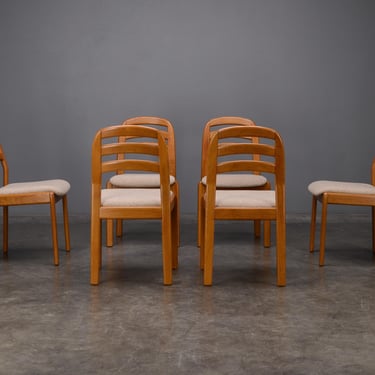 6 Vintage Dyrlund Danish Modern Teak Dining Chairs Beige Wool Boucle 