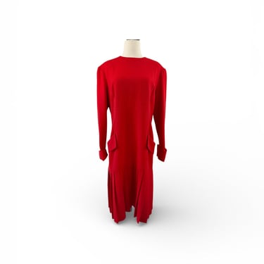 1980s Bill Blass Red Wool Dress 
