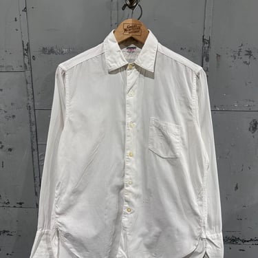 True Vintage 1960s Tom Sawyer Brand White Sanforized All Cotton Button Up French Tailor Dress Shirt Small 