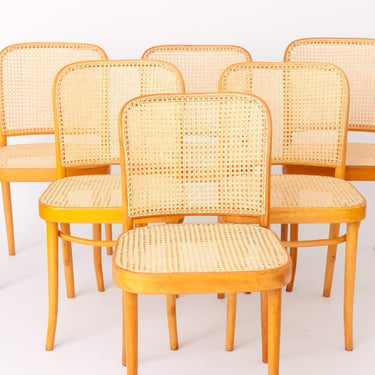 Set of 6 Vintage Ligna Bentwood Dining Chairs – Restored Beechwood Frames, New Vienna Cane Seats & Backrests, 1960s-1970s 