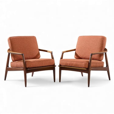 Milo Baughman for Thayer Coggin Mid Century Walnut Lounge Chairs - Pair - mcm 