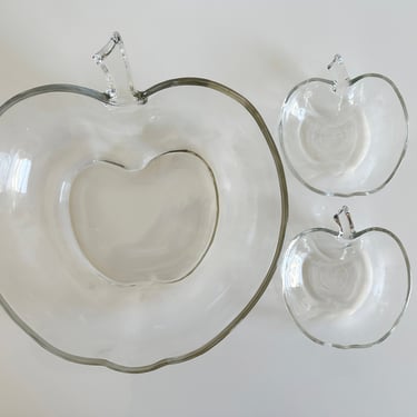Orchard Clear Glass Apple Shaped Dinnerware by Hazel Atlas USA Vintage 1940s 
