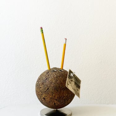 mid century modern bulletin board cork office pencil holder / orb memo ball 