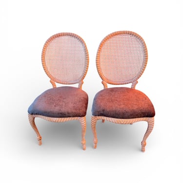 A pair  - twisted rope - nautical rope - knot chairs with cane backs 