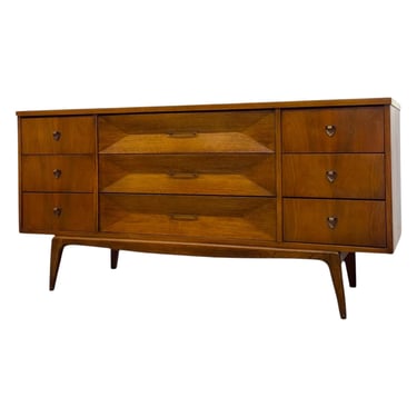 Free shipping within continental US - Mid-Century Modern Nine-Drawer Dresser or Credenza with Diamond Faceted Drawers 