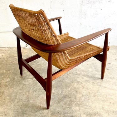 Lawrence Peabody Mid Century Modern Cane Lounge Chair 