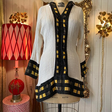 Vintage Ethiopian gauze hooded tunic, ethnic style, small medium 