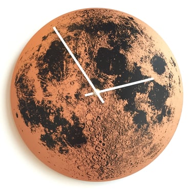 Copper Moon Clock / Full Moon Art / Silent Circle Wall Clock, Handmade Wood Clock / Nursery Kids Room Space Decor 