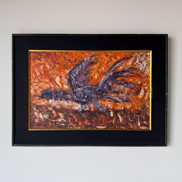 1970’s Vintage “Cock” Expressionist Abstract-Style Oil on Masonite Painting by Merletto 