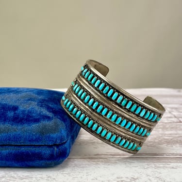 Vintage Pawn Silver Needle Point Turquoise Cuff Bracelet Native American Design 