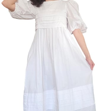 Vintage 1980s Barboglio Dress White Cotton Puff Sleeve Prairie Peasant Cottagecore 