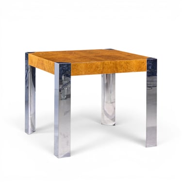 Milo Baughman Style Mid Century Chrome and Burlwood Dining Table - mcm 