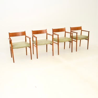 Set of Four Danish Vintage Teak and Leather Dining Chairs by Arne Vodder