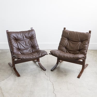 Vintage Ingmar Relling Brown Leather Siesta Chairs By Westnofa of Denmark c. 1960 