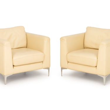 Nicoletti Leather Upholstered Club Chairs, Pair