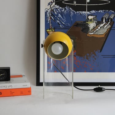 Vintage 1970s Space Age Yellow Desk Lamp with Acrylic Stand 