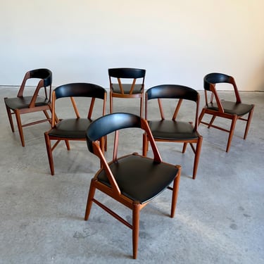 1960s Set of 6 Kai Kristiansen Style Danish Teak Mid Century Dining Chairs - Shipping Not Free, Msg for estimate 