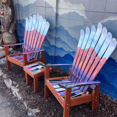 Hand Painted Ski Adirondack Chairs (Set of 2) – Alpenglow Mountain Sunset Mural 