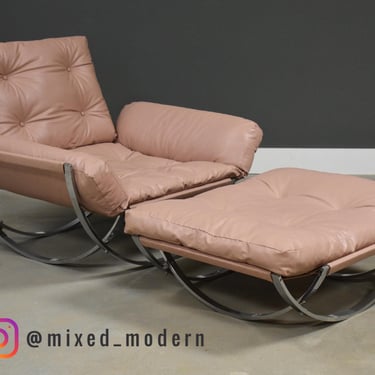 Italian Chrome Pink Sling Lounge Chair and Ottoman by Stendig 