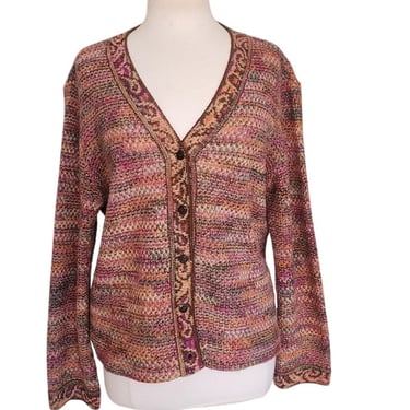 Vintage 1980s MISSONI Cardigan Sweater Orange Brown Red Tones 