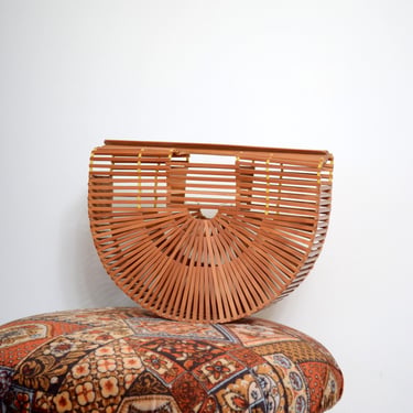 vintage 70s half moon bamboo handbag / bold iconic statement purse 