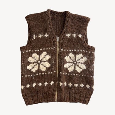 Vintage 1970s/1980s Cowichan Style Knit Vest | Retro Floral Pattern Extra Small/Small 
