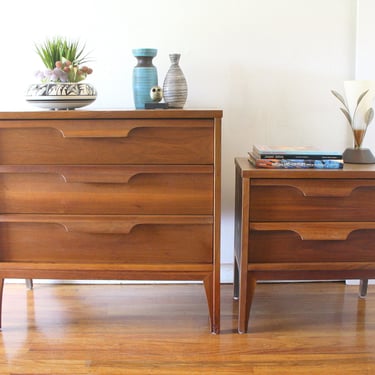 Mid Century Modern Bachelor Chest Dresser and Matching Nightstand by Johnson Carper
