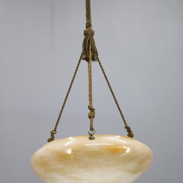 Art Deco Secession Pendant Light 1930s European Glass Brass Rope Ceiling Lamp 