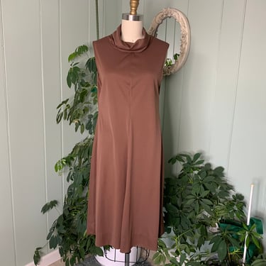 Vintage 1970s Brown Sleeveless Knit Dress with Cap Sleeve Vest Jacket 