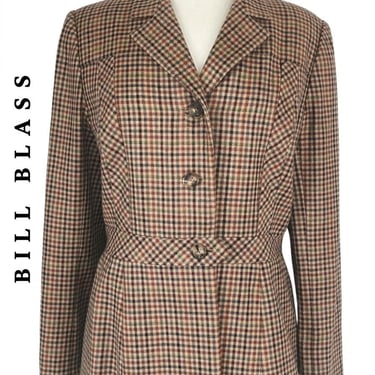 Vintage 1970s Bill Blass Wool Blazer Houndstooth Wool Jacket Neiman Marcus / L 