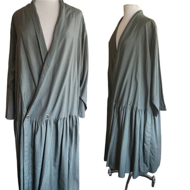 Vintage 1980s J Morgan Puett Dress Green Silk Drop Waist One Size 