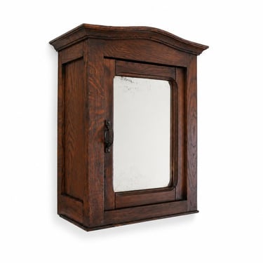 Antique Oak Mirror Wall Cabinet | Bathroom Storage | Hanging or Freestanding 
