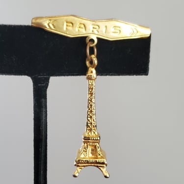 1930s Paris Souvenir Bar Pin with Eiffel Tower Charm - 30s Jewelry - 30s Accessories - Estate Jewelry 