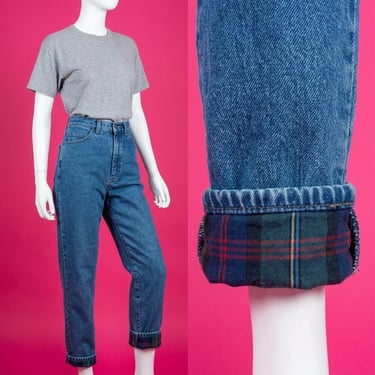 Vintage 1990s LL Bean Green Plaid Flannel Lined Jeans Size 28 Waist 