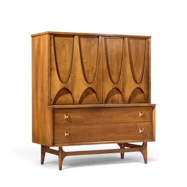 Broyhill Brasilia Mid Century Walnut and Brass Gentleman's Chest Highboy Dresser - mcm 