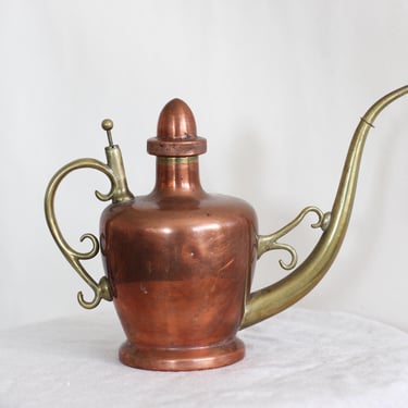 Antique Victorian 1896 Copper & Brass Oil Lamp Filler Can / Flagon, S Sternau and Co, Steampunk Decor 