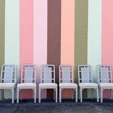 Set of Six Newly Painted Cane and Wood Dining Chairs