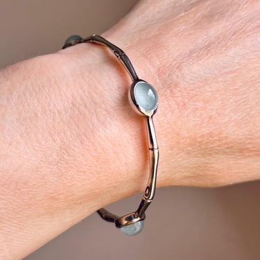 Thistle & Bee 925 Sterling Silver Bamboo Aquamarine Station Bracelet 19.6g 